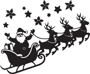 Santa Claus flying in sleigh with reindeer silhouette vector on white background