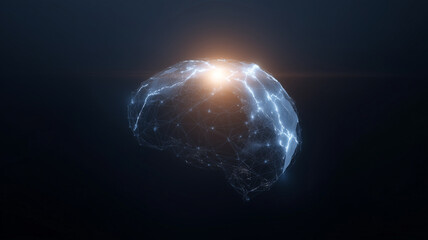 Digital brain glowing with network connections, artificial intelligence, futuristic technology, innovation, and data