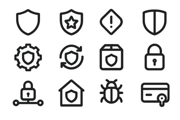Security and protection vector illustration: shield, lock, and cybersecurity icons for design