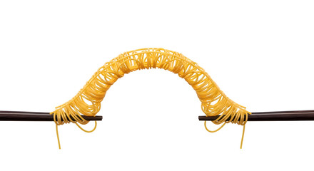Spaghetti forms an Arch Bridge on Chopsticks against Transparent Background, Food Art