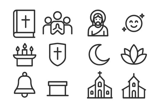 Religious symbols and community icons vector illustration | line art for spiritual design