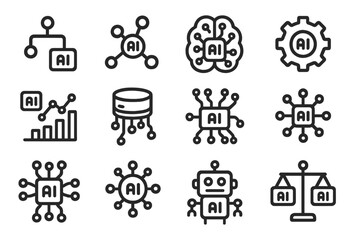 Artificial intelligence icons vector illustration for tech design in flat style