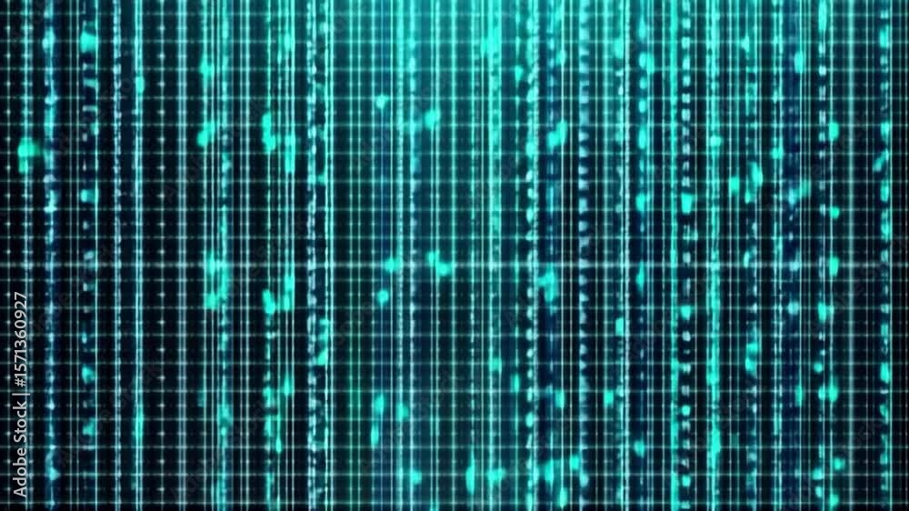 Poster futuristic digital rain with glowing lines and dots, showcasing high tech abstract data streams and 
