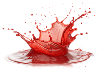 Vivid red liquid splash frozen in mid-air with droplets isolated on a transparent background red splash