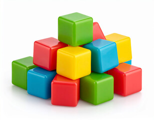 Obraz premium Stack of colorful square building blocks arrangement isolated on white background featuring vivid colors