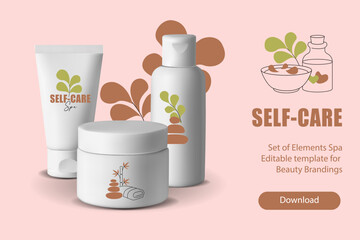 Spa and Self-Care Body Product Banner with Cosmetic Jars and Tubes for Wellness Brands