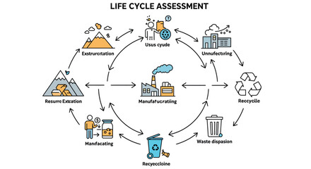 Vector illustration of life cycle assessment with sustainable processes icons for educational and environmental design