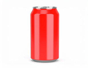 Isolated full view red aluminum beverage can with silver top and bottom on a white background for product mockups