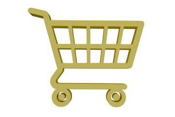 Yellow 3D shopping cart icon for e commerce user interface and retail design asset
