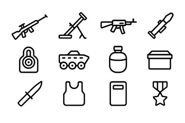 Military equipment icons vector illustration for security and defense design