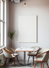 A pristine white canvas awaits your creative touch framed by the minimalist elegance of a contemporary cafe setting its stark simplicity a blank slate for your captivating message  professional presen