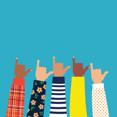 Diverse Hands Making “I Love You” Sign in American Sign Language – Vector Illustration