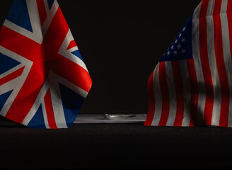 Trade deal with American USA and British Union Jack flags concept
