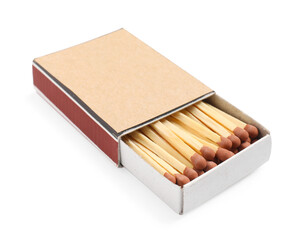 Matches in box isolated on white. Mockup for design