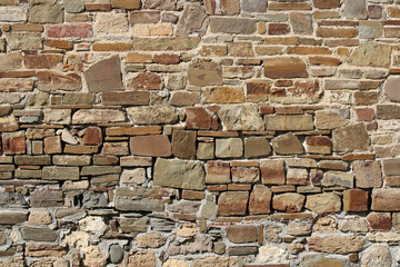Stone antique old wall as a background or texture. Vintage background of a fortress wall in loft...