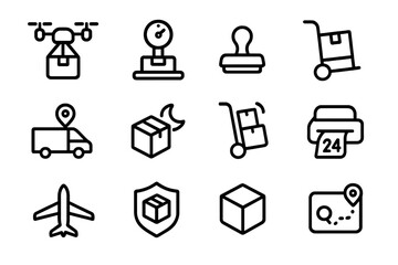 Logistics and delivery icons vector illustration in minimalist line style for design projects
