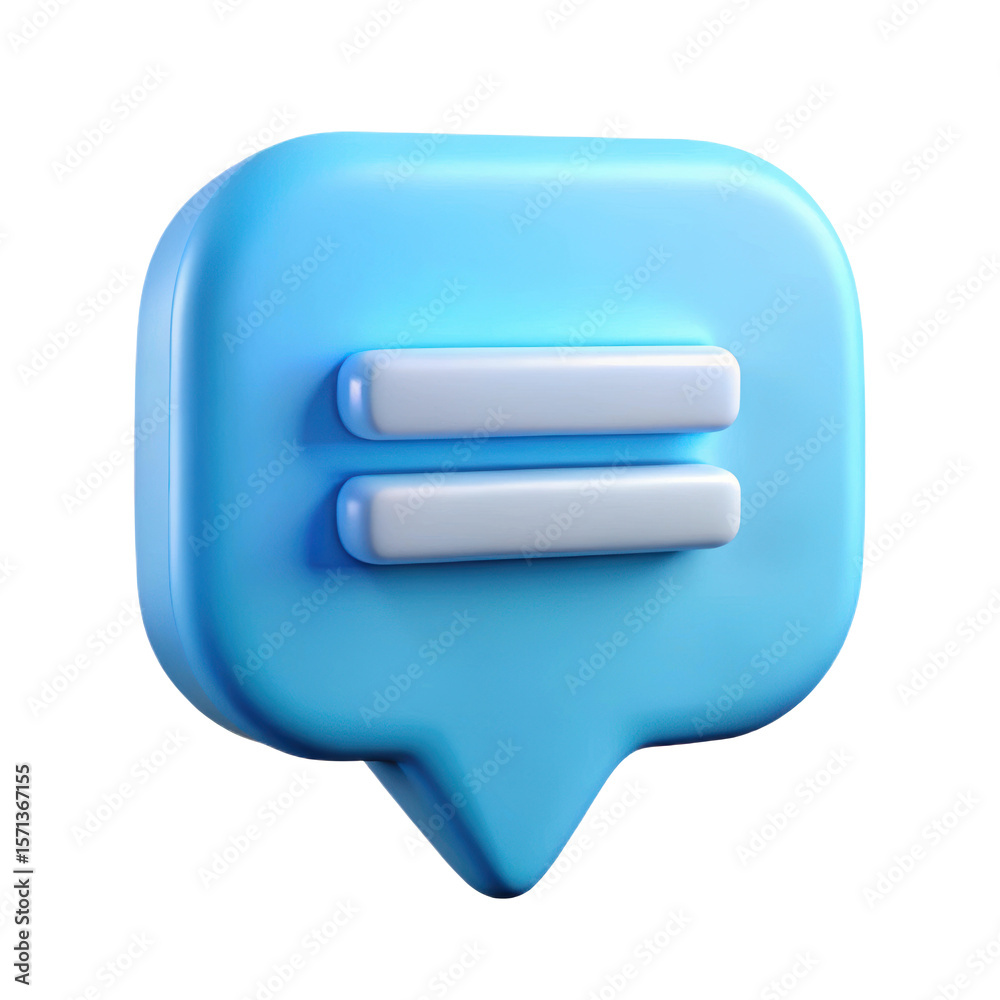 Fototapete A 3d rendered blue speech bubble with two white horizontal lines inside representing a message or conversation icon