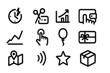Business icons vector illustration: minimalistic black line design for digital interfaces