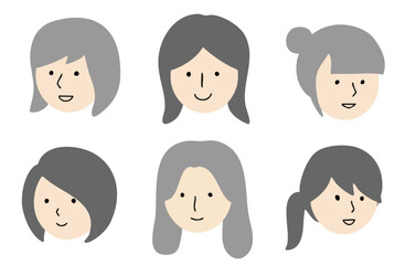 様々な髪型をしている笑顔の女性のシンプルなアバターアイコンセット