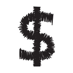 Hand-drawn dollar symbol illustration on transparent background.