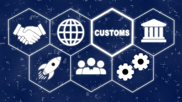 A Business Customs concept. Hi tech motion graphic background, white flickering dots on black background. Business, Technology, Internet and network concept.