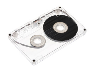 Fototapeta premium One audio cassette with magnetic tape isolated on white