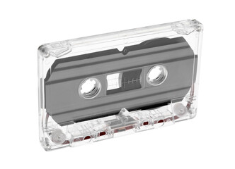 One audio cassette with magnetic tape isolated on white