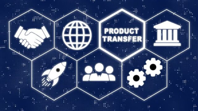 A Product Transfer concept button on a futuristic .Hi tech motion graphic background, white flickering dots on black background. Business, Technology, Internet and network concept.
