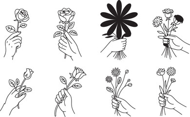 Fototapeta premium Hand holding single rose bouquet and floral arrangements flower