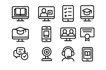 E-learning and online education vector illustration - digital training and certification icons for web design