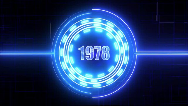 1978 text with screen effects of technological failures. Concept of counting years. Past year technology concept