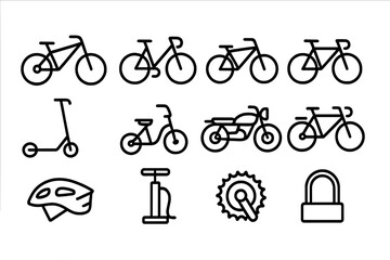 Bicycle and scooter icon set vector illustration for design and print in minimalist line art