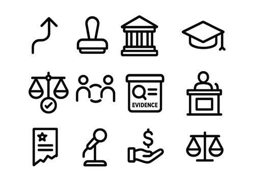 Law and justice vector illustration: legal icons for education, court, evidence, and equilibrium design