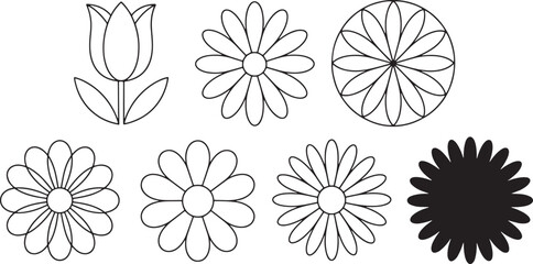 Obraz premium Outline floral elements and solid black flower vector