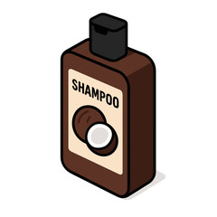 Shampoo Bottle Isometric Icon, Plastic, Brown and Black, Transparent Background