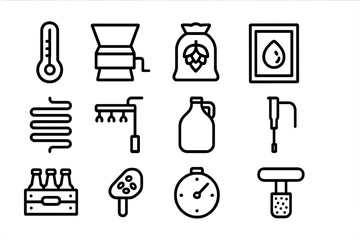 Brewing equipment line vector illustration for craft beer design projects