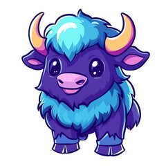 Fototapeta premium Adorable Cartoon Yak with Vibrant Blue Fur and Yellow Horns: Perfect for Kids' Products, Branding, and Game Assets