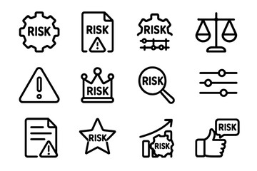 Risk management icons collection in outline style for business documents and presentations vector illustration
