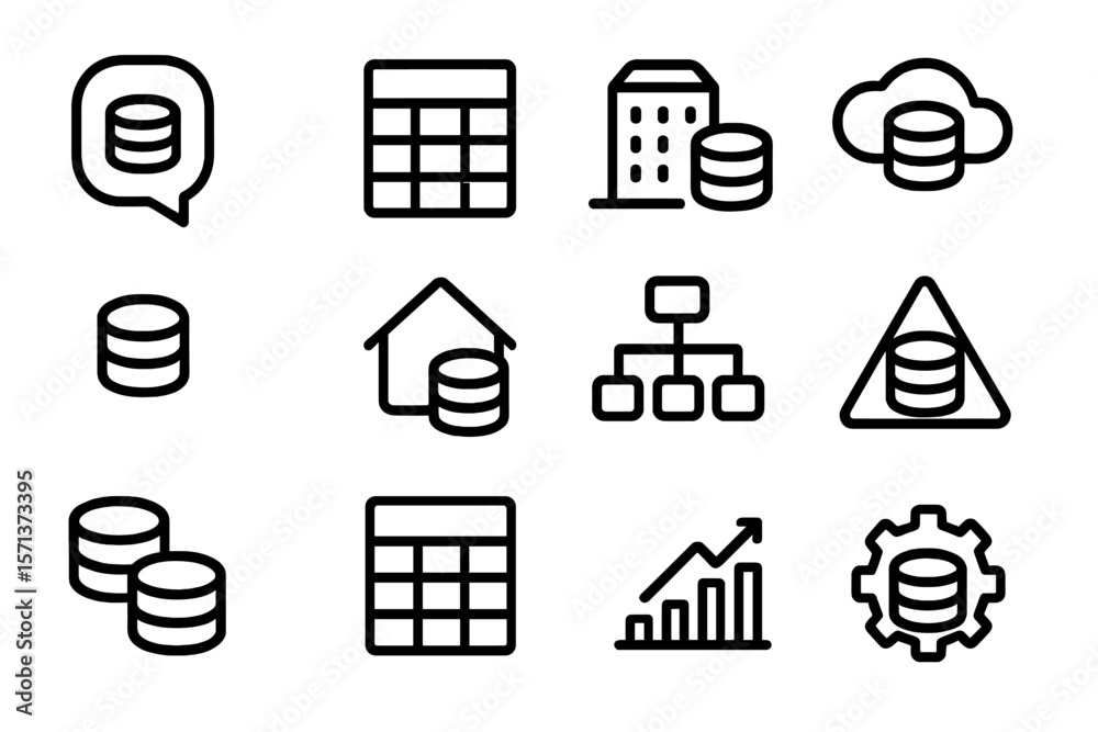 Poster database icon set vector illustration - data management and cloud integration design for apps and in