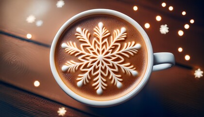 beautiful latte art featuring a snowflake design in a warm beverage