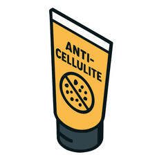 Anti-Cellulite Cream Tube Isometric Icon, Plastic, Yellow and Black, Transparent Background