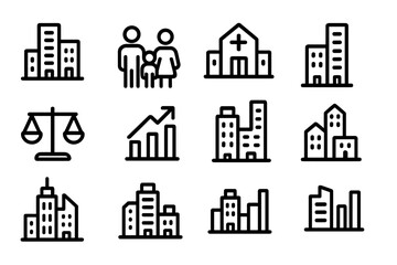 Minimalist line art icons vector illustration for urban and business themes