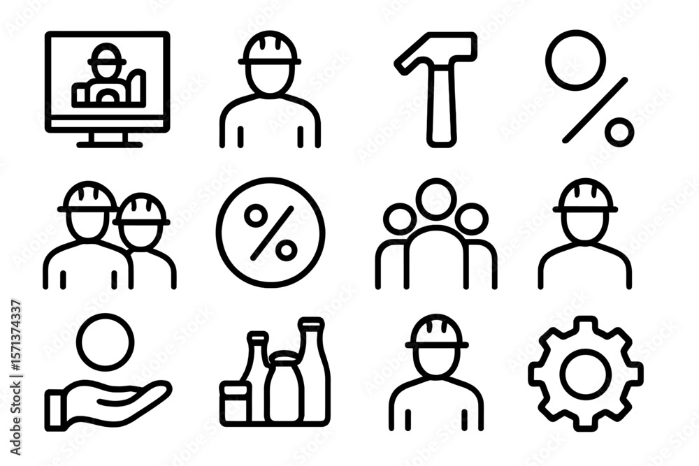 Fototapete construction and teamwork theme vector illustration in line style for design projects