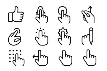 Hand gesture icons vector illustration for user interface design in flat line style