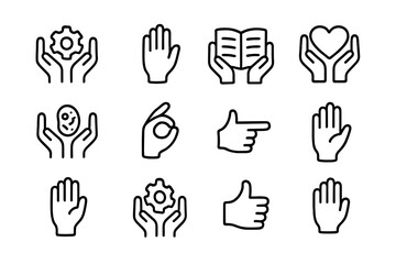 Fototapeta premium Minimalist black hand gestures and icons vector illustration for digital interfaces