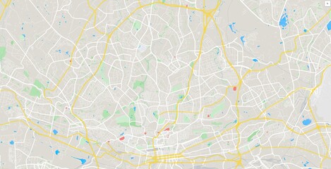 Detailed urban map with roads, parks, and waterways displayed in color