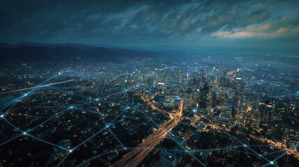 Smart City Network Dusk Aerial