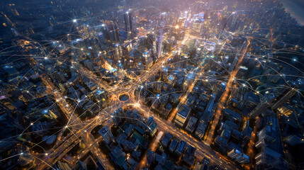 Smart City Network Dusk Aerial