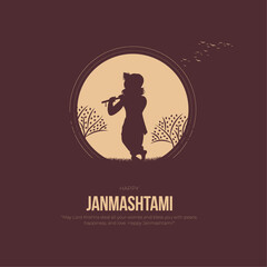 Happy Khrishna Janmashtami Post and Greeting Card. Celebrating Birthday of lord krishna Creative Flyer vector Illustration.