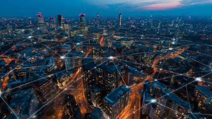 Smart City Network Dusk Aerial